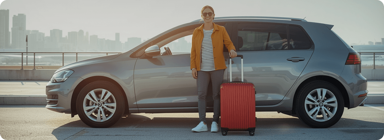 Woman with car at rental location